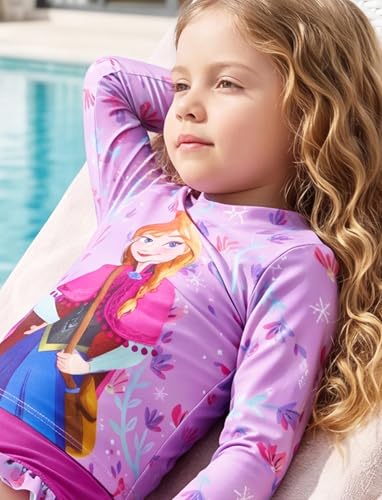 Image of Disney Frozen Elsa Stitch Marvel Toddler Girl Two Piece Long Sleeve UPF50+ Swimsuit Rashguard Sets Bathing Suit
