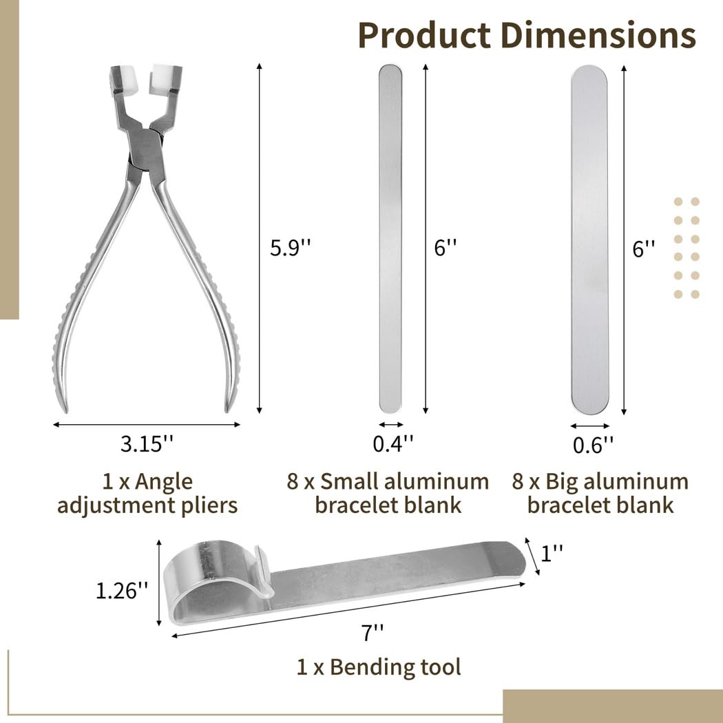 Diy niestandardowe akcesoria do bransoletek, zestaw do gięcia metalu do produkcji biżuterii, w tym 16 półfabrykatów i narzędzi do gięcia i szczypiec, zestaw bransoletek aluminiowych