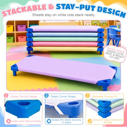 Image of Macarrie 20 Pack Cot Sheets for Daycare Standard Size 23 inch x 51 inch Toddler Cot Sheets, Soft Breathable Preschool Nap Sheet Polyester Cotton Daycare Essentials for Boys Girls Naptime Sleeping (Macaron)