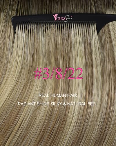 Image of YoungSee Hair Extensions Tape in Ombre, Tape in Extensions Balayage Brown with Blonde, Tape ins Human Hair Extension, Short Straight Hair, 12In 30g 20pcs