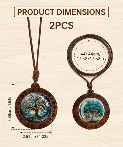 Image of 2 PCS Tree of Life Necklace, Elegant Wooden Pendant Design, Spiritual Symbol Jewelry for Men, Unique Necklaces, Adjustable Cord Length for Comfortable Wear, Natural Finish with Detailed Carving