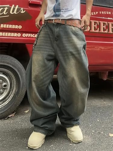 Men's American Casual Loose Straight Comfortable to Wash Solid Jeans3