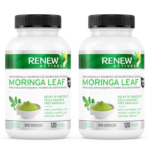 RENEW ACTIVES Moringa Leaf Supplement 800MG per 2 Capsules- Antioxidant-Rich Moringa Oleifera - Promotes Good Health & Wellness - Easy to Swallow - Made in Canada - 120 Capsules (2pk)