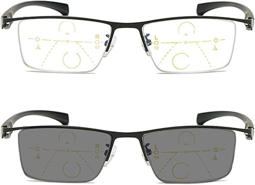 Lentes de lectura multienfoque progresivos fotocromáticos con bloqueo de luz azul, marco metálico rectangular, transición, lectores UV
