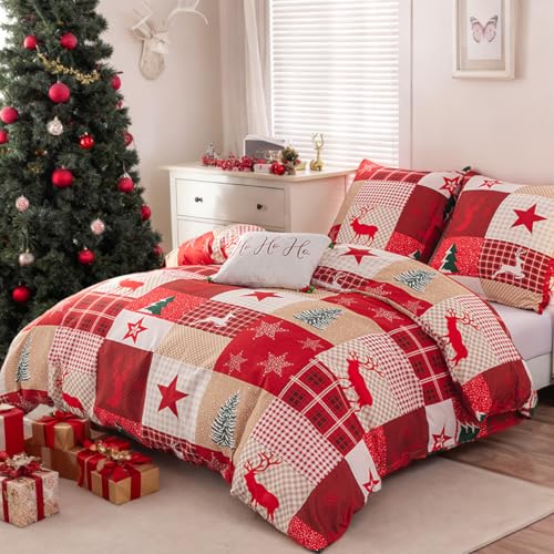 Nesture Bettwäsche 155x220 Weihnachts, Bettwäsche-Sets mit Weihnachtsrentier Microfaser Bettbezug 155 x 220cm 2 Teilig bügelfrei & weich - 1 Deckenbezug und 1 Kissenbezug 80x80 mit Reißverschluss