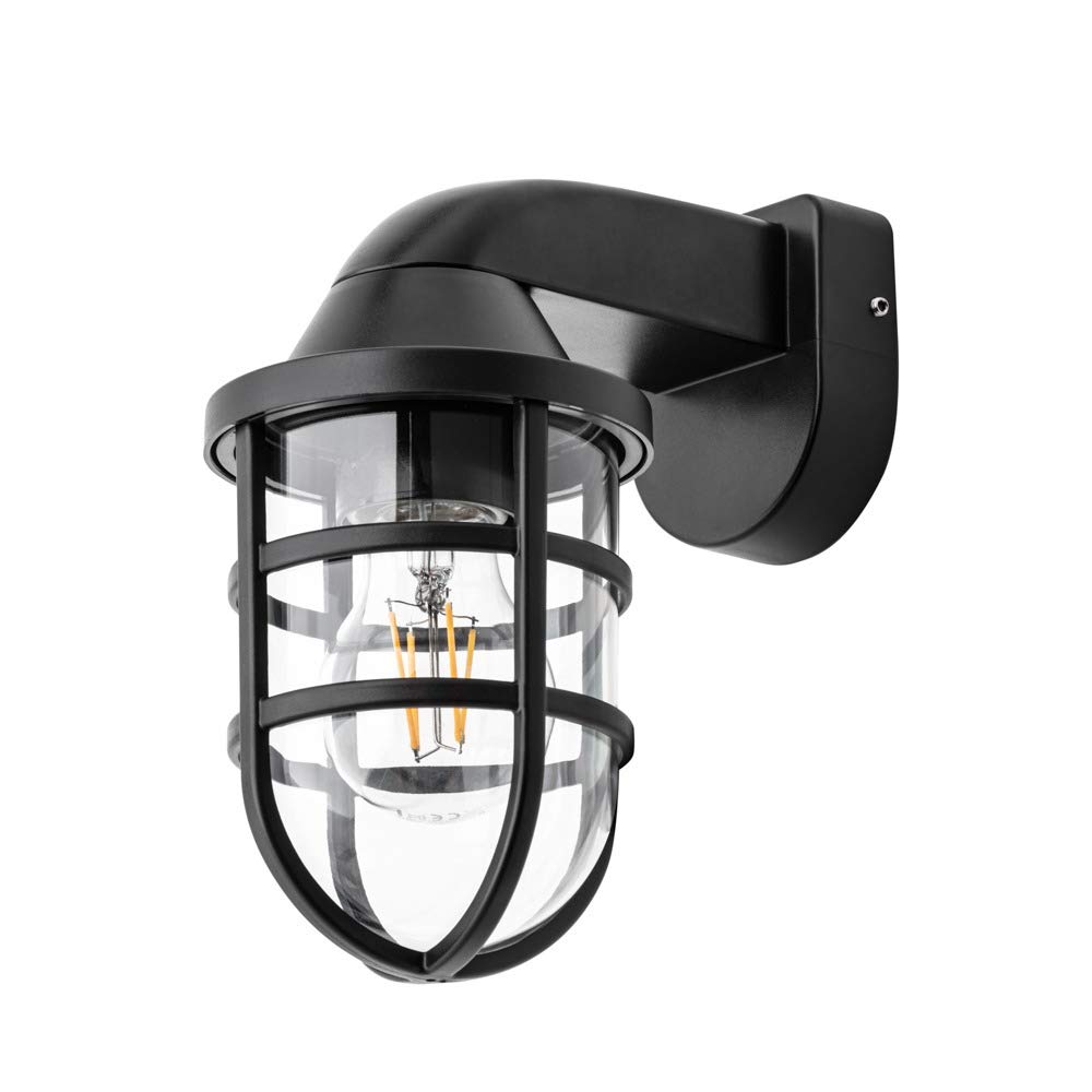 LITECRAFT Hamo Wall Light Outdoor Garden IP44 Rated E27 Caged Lantern - Black