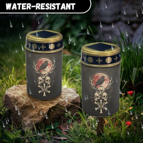 Image of Blood Moon Crow Solar Memorial Lights for Graves 2 Pcs | Outdoor Flameless Candle Lamp, Waterproof Solar Eternal Lights for Grave Memorial Gift Halloween Decoration
