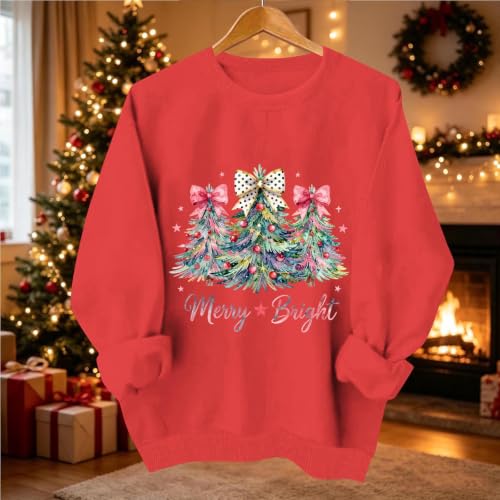 Womens Christmas Sweatshirt Christmas Tree Graphic Xmas Sweater Tops - image 6