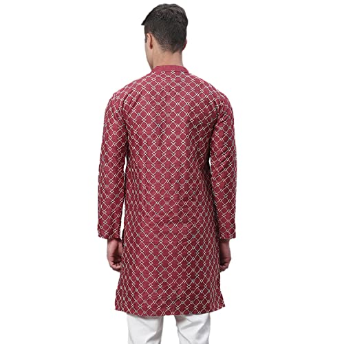 Image of SOJANYA Men's Silk Intricate Multi-Thread Embroidered Long Kurta | Ethnic Wear for Festive & Wedding