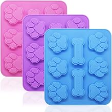 JIRFZUY 3PCS Silicone Molds Puppy Treat Molds Dog Paw and Bone Shaped Mold Ice Cubes Trays Chocolate Molds for Candy, Homemade Dog Treats, Biscuits Baking Mold Soap Mold-Pink, Blue, Purple