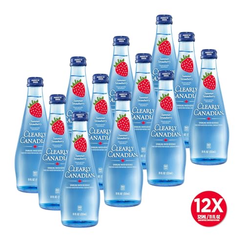 Image of Clearly Canadian Sparkling Flavored Water, 11 oz Glass Bottles - Variety of Refreshing Flavors, Premium Carbonated Beverage, Available in 12-Pack and 24-Pack Options (12 Pack, Strawberry)