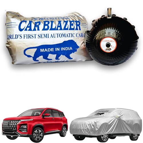 Image of CARBLAZER Portable & Semi-Automatic Full Body Car Covers: Heavy Duty Device| Anti-Theft| Dust & Scratch Proof | Water & Wind Resistant|Custom Fit| Dual-Side Cover, Compatible for MG Hector Plus