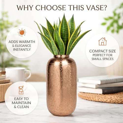 Image of INDIAN DECORMART Flower Vase | Flower Pots for Home Decor, Living Room, Bedroom, Office, Gifting, Colour Copper (IDM22242, 18x18x34 CM)