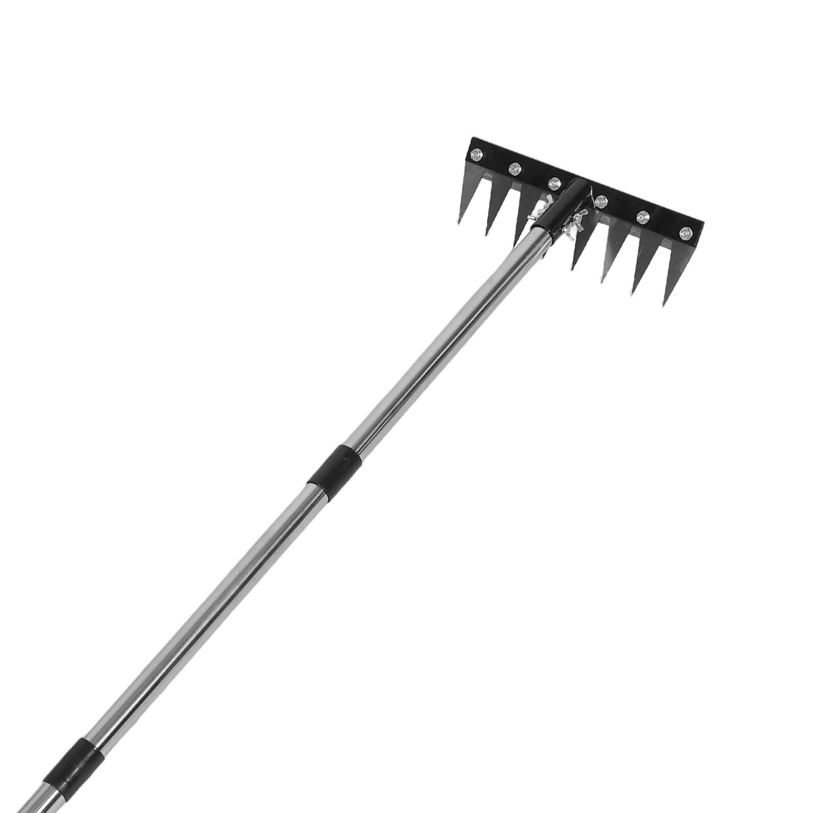 Kisangel Rastrillo de Jardín Ajustable de Aluminio y Plástico con 8 Púas para Eliminar Malas Hierbas y Escombros en Áreas de Jardinería y Comunidades