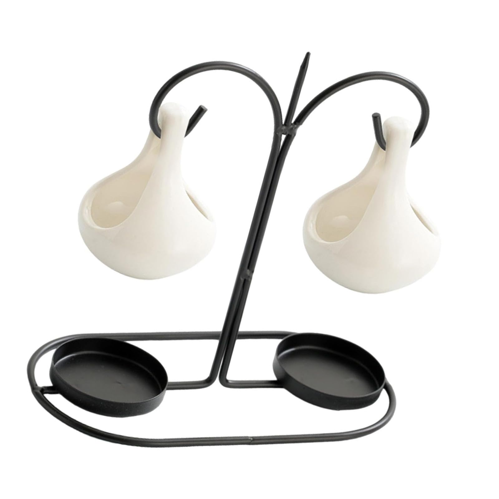 Metalowy świecznik na podgrzewacze, wiszący, podwójny, ceramiczny, aromaterapeutyczny, roztapiający dyfuzor do relaksacji, podgrzewacz roztapiania(White)