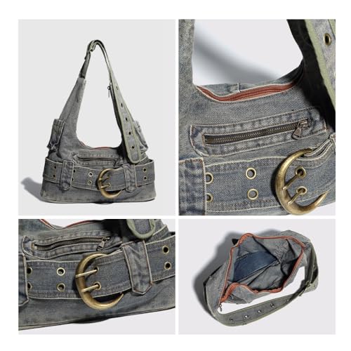 Denim Hobo Bag Trashy Y2k Shoulder Purse Retro Denim Crossbody Bags Handbag Acubi Bags Punk Y2k Stuff2