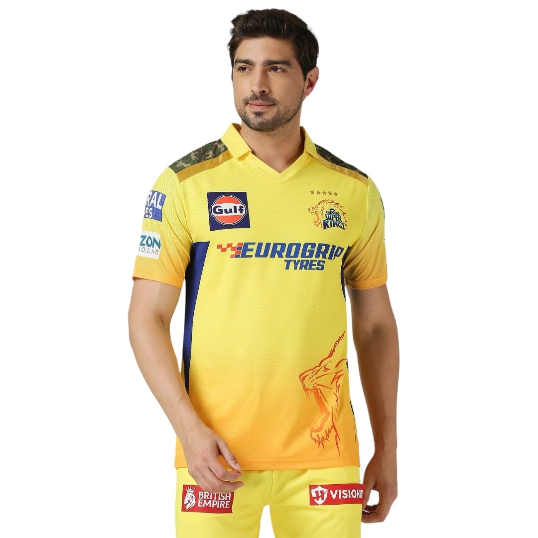 playR x Chennai Super Kings Original Match Jersey IPL 2024 – Adult Dhoni 7 Half Sleeve CSK Cricket T-Shirt, Regular Fit Sportswear Tee for Training, Outdoor & Match Day Activewear for All Season-image-4