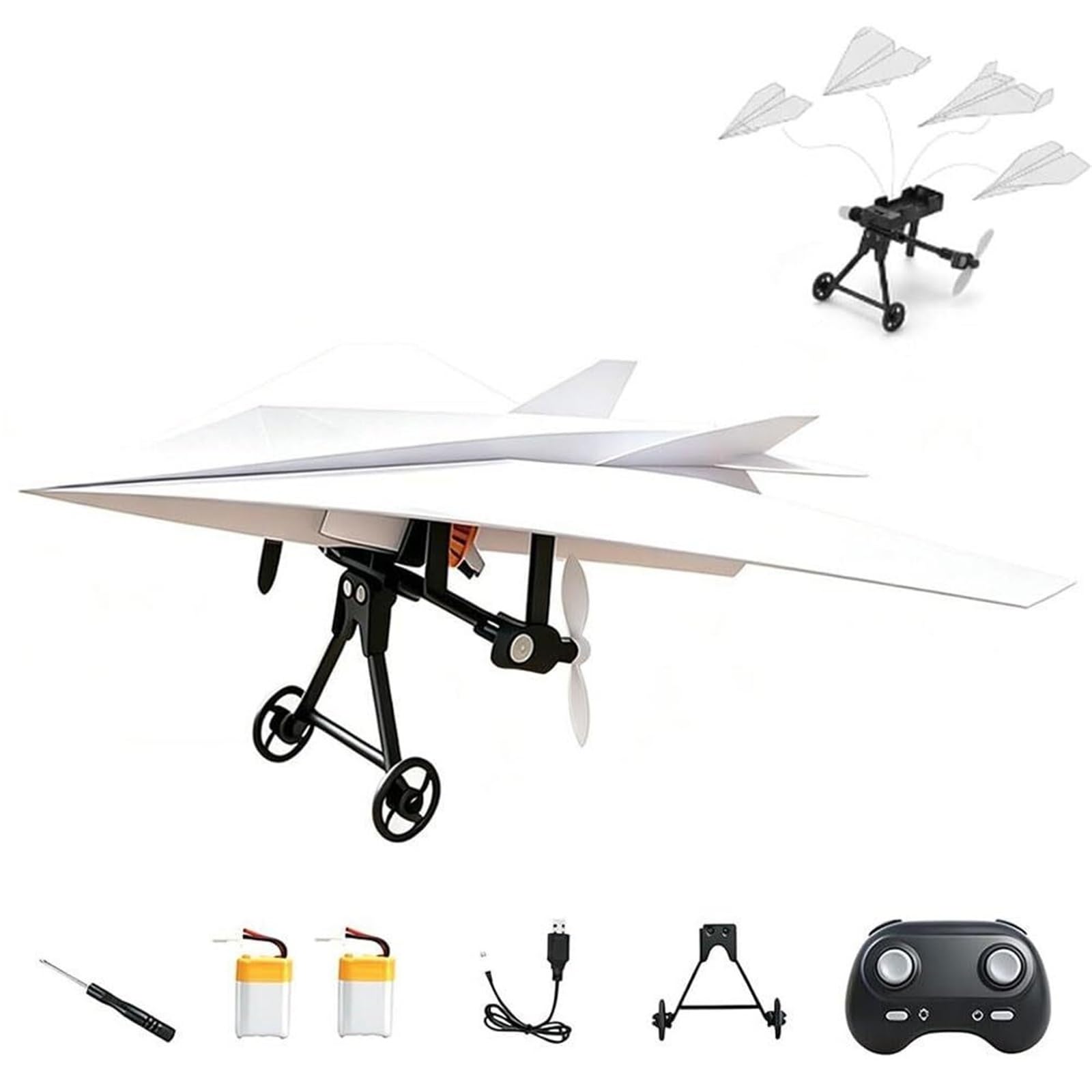 RC Paper Airplane Kit With Gyro DIY Electric Remote Control Plane Kit With Dual Propellers, Paper Airplane Motor And 2.4GHz Control For Beginners(Dual Battery)