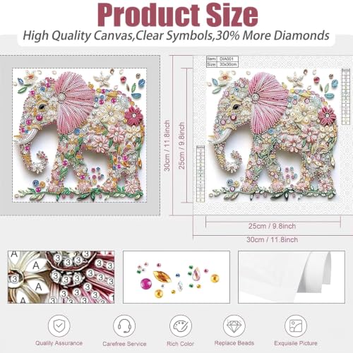 Image of Flavizo Diamond Painting Kit for Adults, DIY Craft with Drill Rhinestones Canvas, Creative Diamonds Artwork, Handmade Decoration Sparkling Home Wall Display (Pink Elephant)