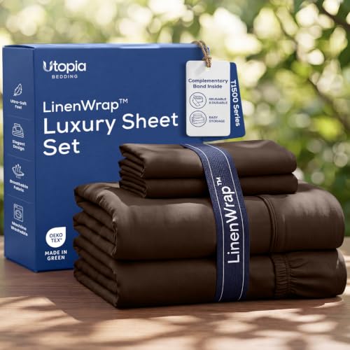 Image of Utopia Bedding Queen Sheet Set 4 Piece Soft Sheets - Brown