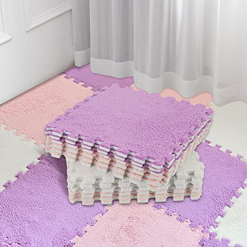 Amylove 18 Pcs Plush Foam Floor Mat Square Interlocking Carpet