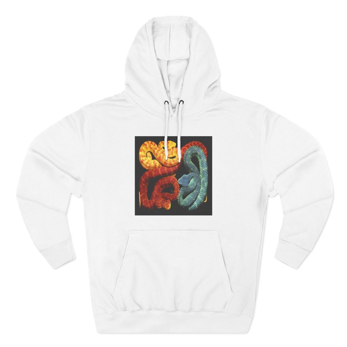 Colorful But Deadly Blue Orange n Yellow Poisonous Snakes Three-Panel Fleece Hoodie White/XL