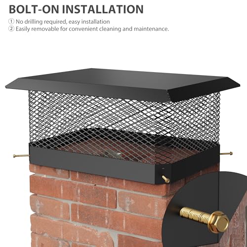 Chapeau de cheminée robuste 14" en acier noir avec grille fine de protection