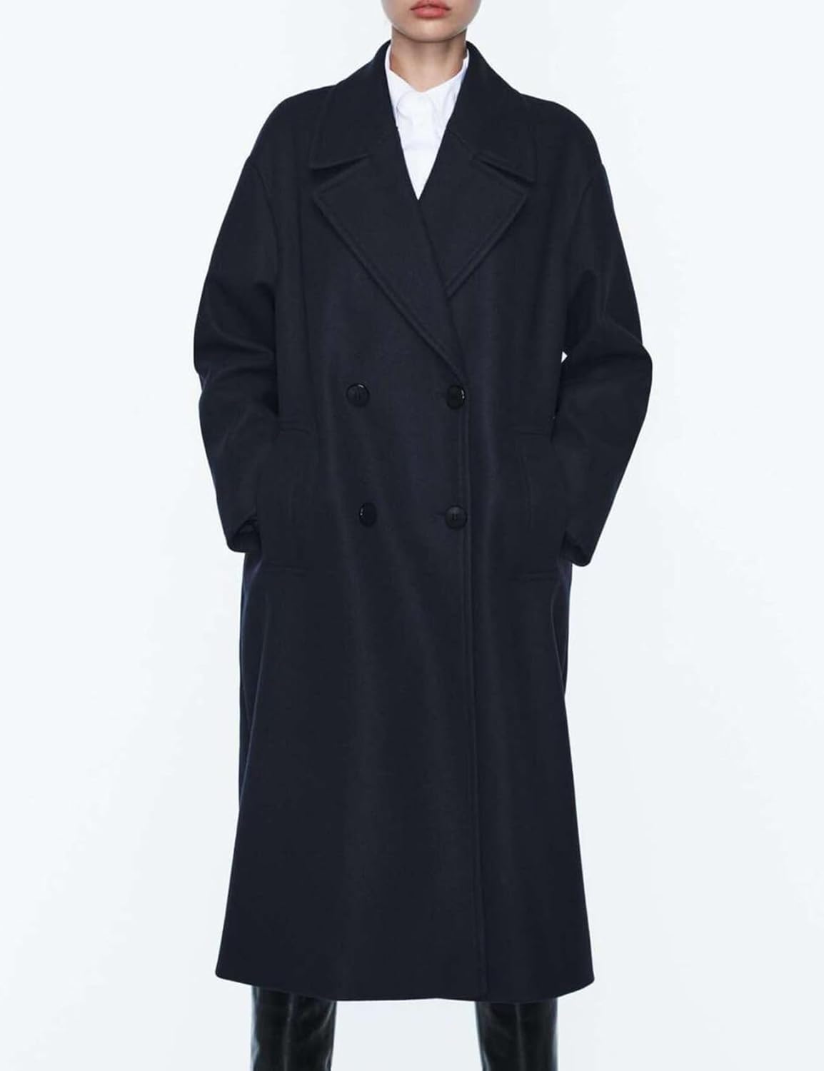 Stylish Navy Long Winter Pea Coat