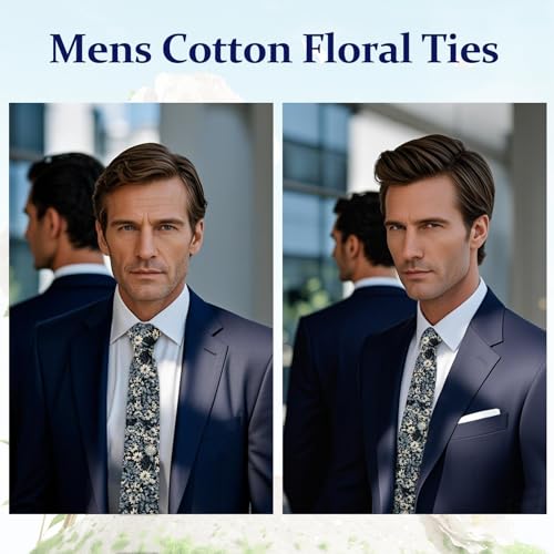 Image of Floral Ties Skinny Tie for Men, Cotton Mens Neckties for Weddings | 2.56'', floral, slim, soft and comfortable, men's neckties for casual, business, party, daily, dating