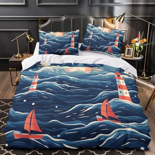 Housse de couette 3 pièces Le Phare fermeture éclair lit double - 4