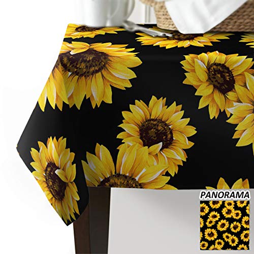 Burlap Tablecloths Rectangle DustProof Wrinkle Free Table Protector Vintage Sunflower Floral Design Table Covers for Parties