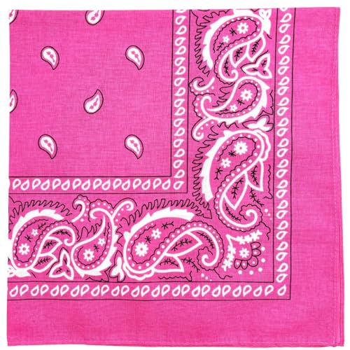 MDSTYLE 100% Cotton Bandana for Men & Women 22 x 22 Paisley Pattern Handkerchief Headband Scarf (Hot Pink)