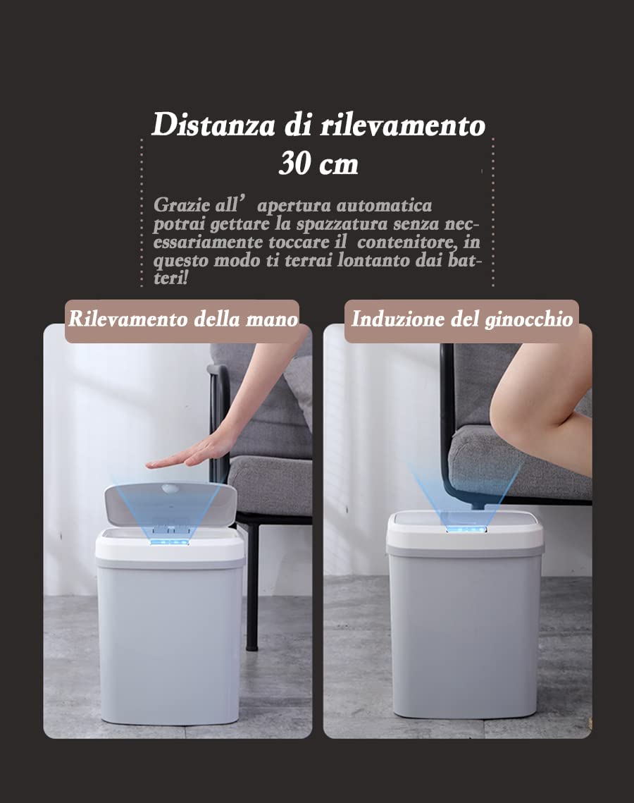 SIC Pattumiera Automatica Piccola (16 Litri) Pattumiera Bagno, Cucina, Bidone Intelligente Porta Spazzatura Elettrica Smart, Pattumiera Intelligente e Antiodore, Cestino con Sensore di Movimento