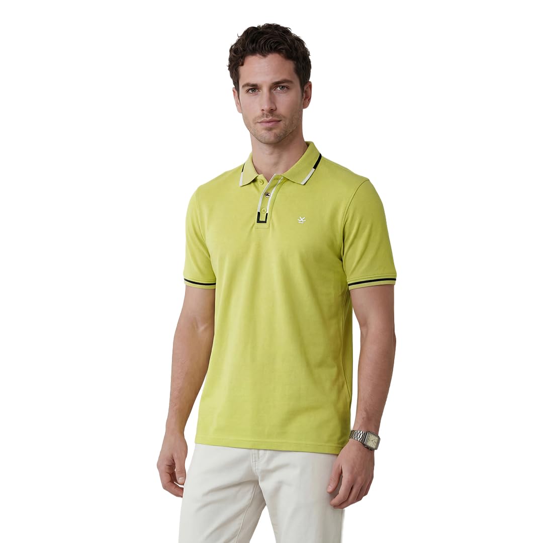 wrogn Men's Smart Casual Polo with Contrast Collar | Light Green-picture-15