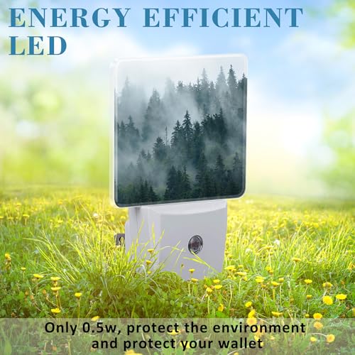 Image of Night Light Plug into Wall Misty Fir Forest Night Light with Dusk to Dawn Sensor Night Light for Kid Girls Boys Women Men Room Decor, Hallway, Kitchen, Bathroom, Nursery, Stairs