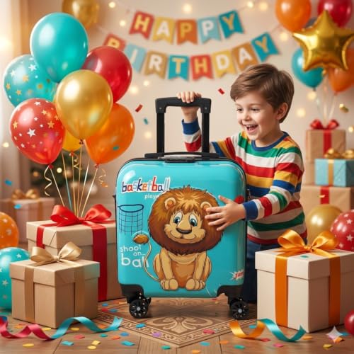 Image of Premium Kids' Travel Trolley Suitcase - Lightweight Hardside Luggage with 360 Spinner Wheels, Durable Lion Print Design for Boys & Girls
