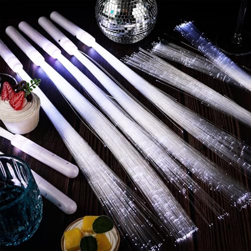 36 Pack White Fiber Optic Wands 20.3 inch Long Sparklers Fireworks Wedding Send Off Glow Sticks with 3 Light Modes LED Wedding Dance Floor Props Light up Wands for Birthday Party Wedding Exit Items
