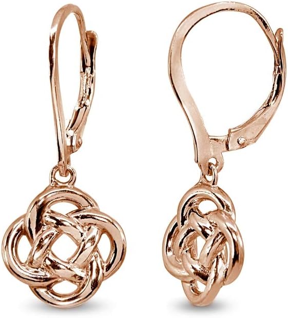 Sterling Silver Polished Love Knot Design Dangle Drop Leverback Earrings for Women