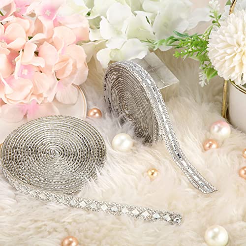 6 Yards Self Adhesive Rhinestone Ribbons 2 Styles Diamond Ribbon Crystal Ribbon Roll Bling Diamond Rhinestone Ribbon Crystal Car Sticker Gem Sticker For Diy Art Crafts Car Phone Decoration (Silver) #TOP4