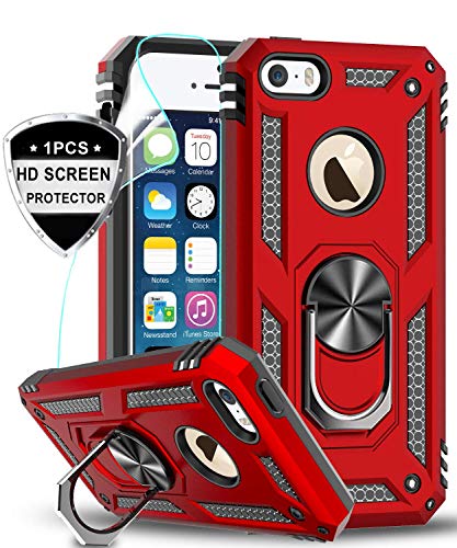 LeYi Schutzhülle für Apple iPhone SE 2016, iPhone 5/5S, mit Ringhalter, doppelte Schicht, verstärkt, Stoßdämpfung, TPU, Silikon, stoßfest, Rüstung, Schutzhülle mit Displayschutz iPhone SE 2016/5S/5,