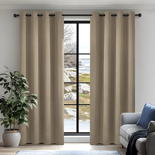 Deconovo Eyelet Blackout Curtains for Living Room - Super Soft Thermal Insulated Curtains, OEKO-TEX Certified, Energy Saving, 52x84 Inch, Warm Taupe,2 Panels