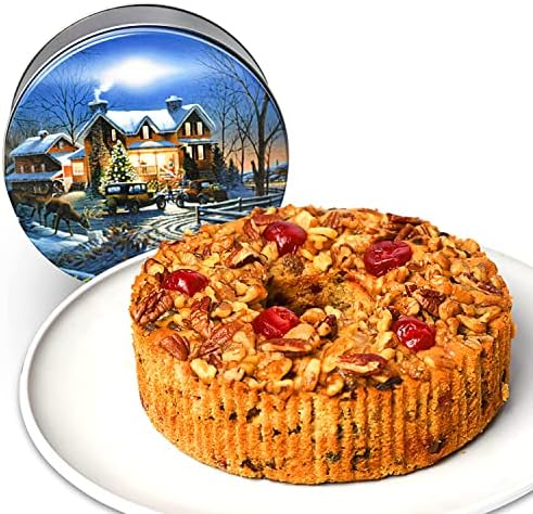 2lb Gourmet Fruit Cake mix candied fruit with Festive Cake Tin – Delicious British Food & English Holiday Cakes for Delivery Direct to Your Door – Moist Fruitcake Perfect for Christmas Gifts – by Crave Island