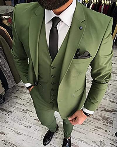Men's Formal Suit Slim Fit 3 Piece Two Buttons Notch Lapel Blazer Vest Pant Business Wedding Tuxedo2