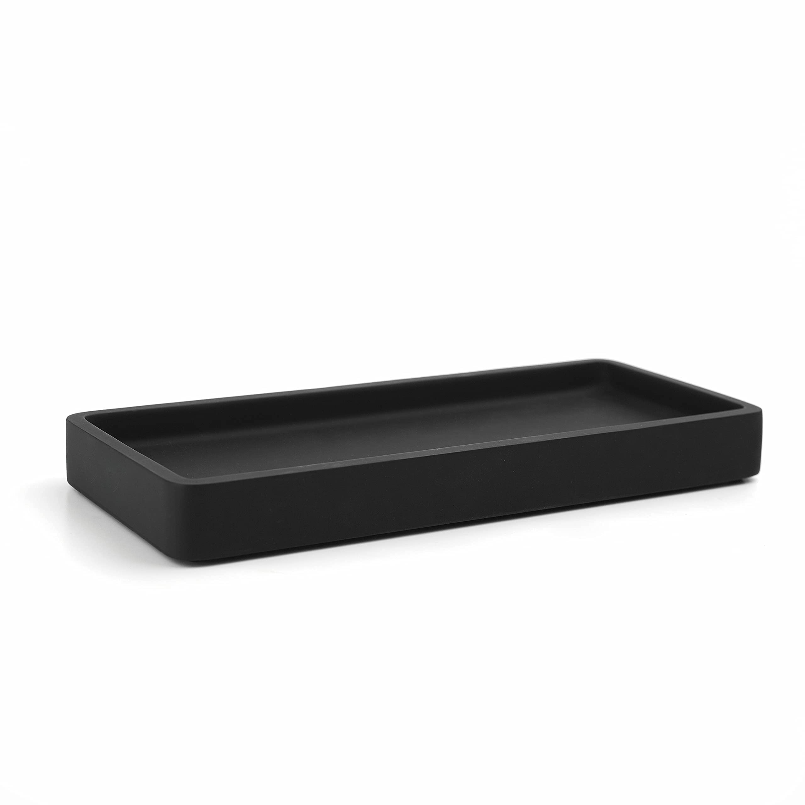 Matte Black Rectangle Vanity Tray, Ceramic Toilet Tank Organiser Tray Toiletry Bathtub Bathroom Tray Sink Tidy Caddy Organiser for Shower Soap Bottle Sink Side Bedroom & Home
