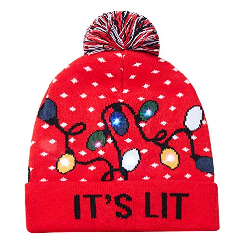 Goodstoworld Unisex Led Christmas Hat Adults Novelty Knitted Beanie Cap Colorful Light-Up Red Xmas Party Holiday Sweater Hats for Family Women Men Teen Kids