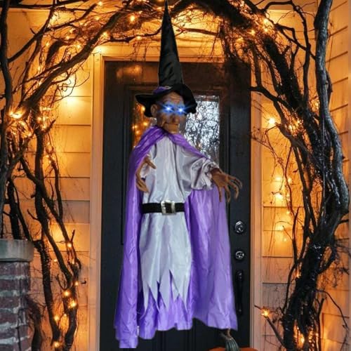 Déco Halloween sorcière animée pour effrayer les visiteurs du porche