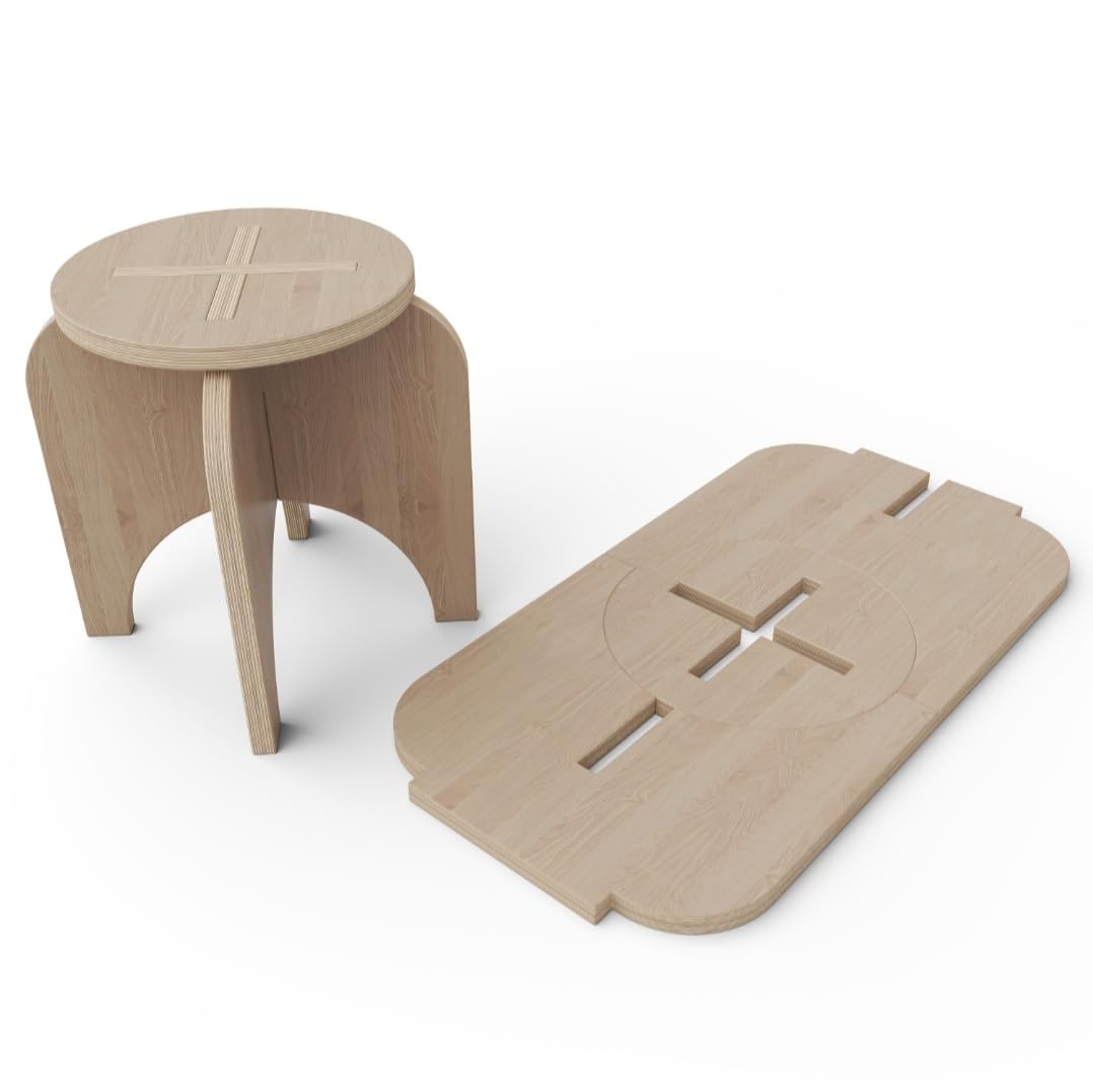 xsource wooden foldable sitting stool sturdy & space-saving - multipurpose round stool for home, office & outdoor easy assembly,