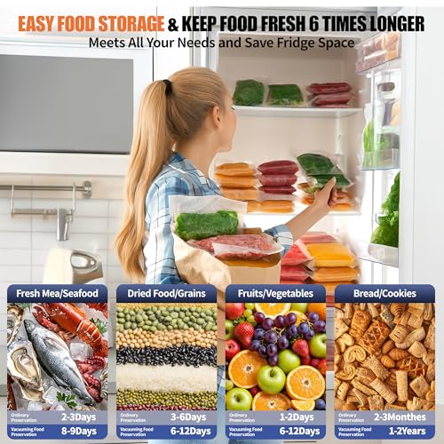 Image of Sealer Machine for Food Storage, 85KPA Strong Suction, Dry /Moist Mode, Automatic Seal in 10-20 Seconds with 10 Vacuum Bags & 1 Roll, Built-in Cutter, Bag Storage & Vacuum Hose, for Home Kitchen Use