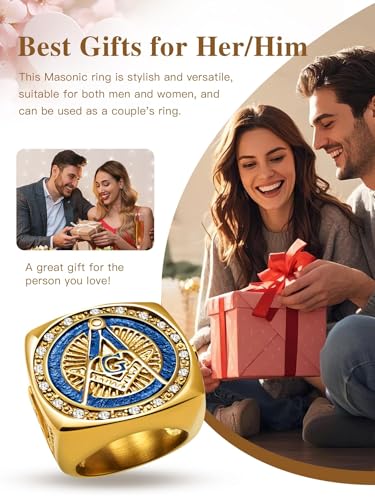 Masonic Signet Rings for Men, 316L Stainless Steel/18K Real Gold/Black Metal Freemason Jewelry, Punk Biker Mason Ring, Size 7-12 5