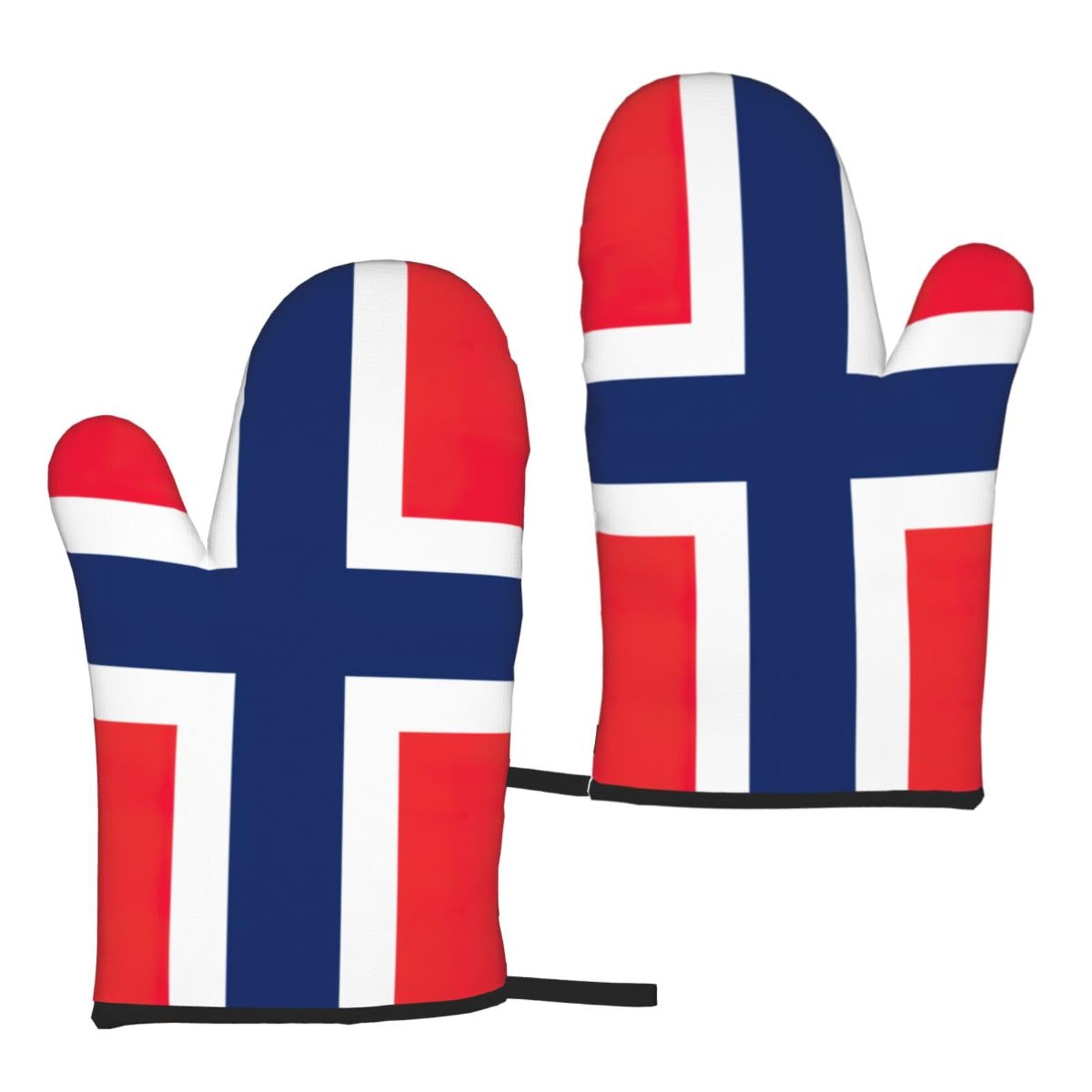 Nimongt Women's Black Norwegian Flag Print Adults Universal Fit Heat Resistant Oven Gloves Reusable Cooking Outdoor Grilling